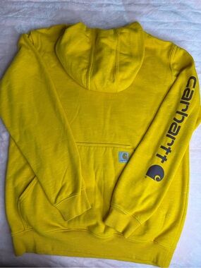 Carhartt Men’s Yellow Hooded Zip-Up Sweater with Sleeve Logo